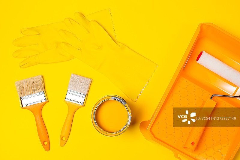 黄色绘画用品组合图片素材