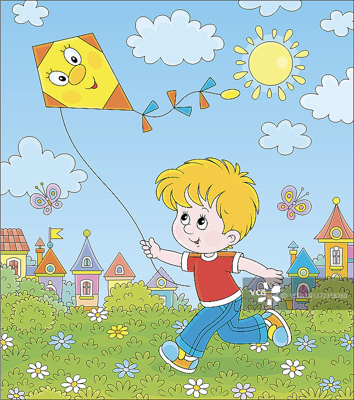 玩风筝的小男孩图片素材