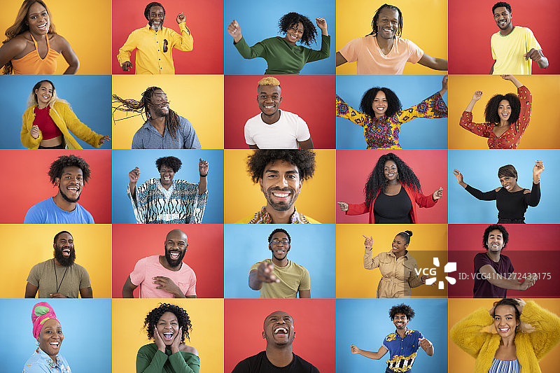 不同肤色黑人微笑的动态人像图片素材