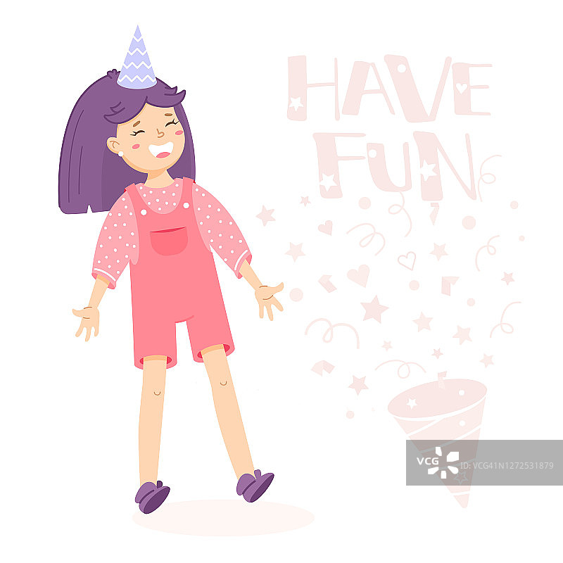 卡通风格的女孩欢笑玩乐插画图片素材