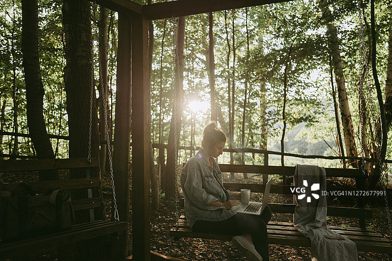 女人在远程地点工作图片素材
