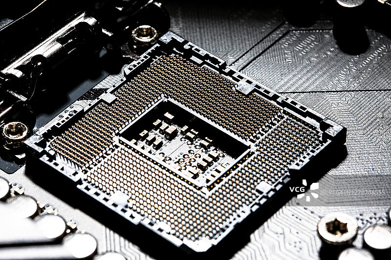 CPU和电脑主板的微距摄影图片素材