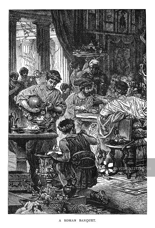 古罗马宴会古董插画图片素材