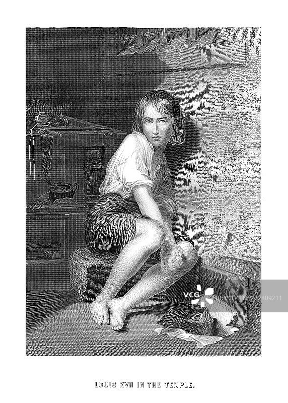 路易十七在圣殿中形象古版画图片素材