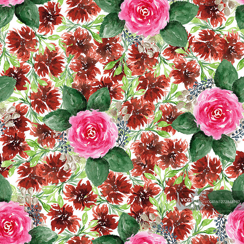 明亮水彩粉色玫瑰图案图片素材