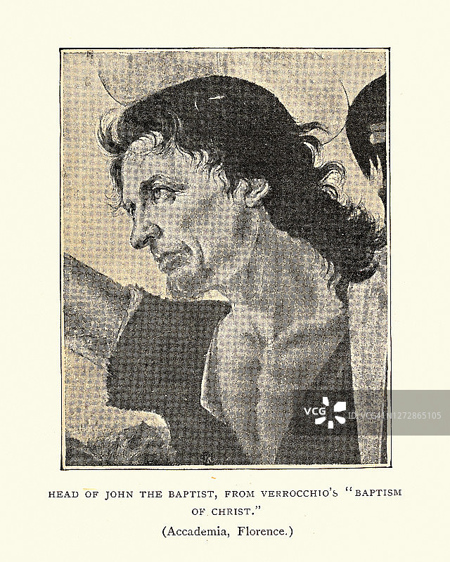韦罗基奥风格的施洗约翰头像，文艺复兴艺术图片素材