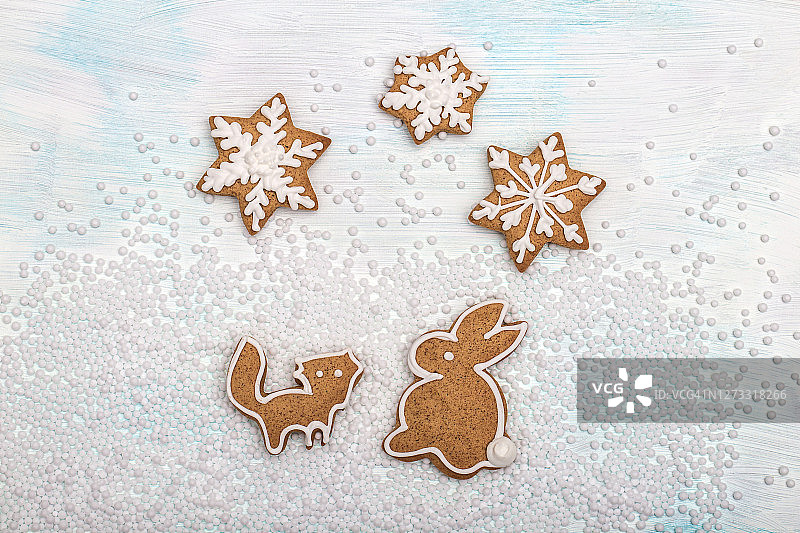 圣诞节姜饼兔子和狐狸图片素材