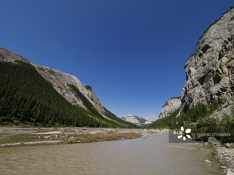 穿过落基山脉的萨斯喀彻温河图片素材