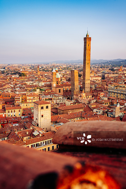 意大利艾米利亚-罗马涅区博洛尼亚，塔楼、屋顶和留白区域图片素材