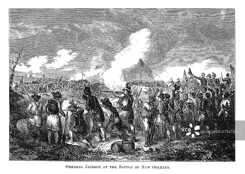 安德鲁·杰克逊将军在新奥尔良战役中的雕刻插画图片素材