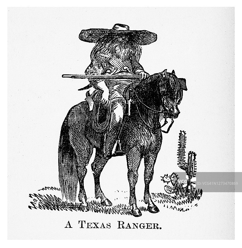 德克萨斯州巡游骑警老版雕刻插图图片素材