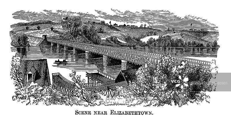 伊丽莎白镇附近的场景雕刻插图图片素材