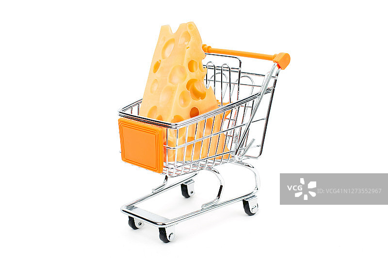 白色背景上的奶酪购物车图片素材