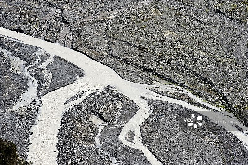 新西兰南岛坎特伯雷地区蜿蜒的怀奥河航拍照片图片素材