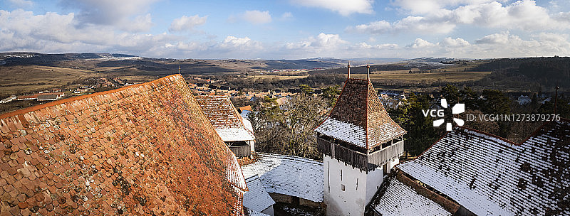 联合国教科文组织世界遗产地维斯克里的防御教堂和堡垒，罗马尼亚特兰西瓦尼亚图片素材