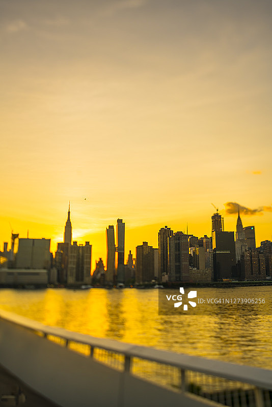 纽约曼哈顿摩天大楼和东河日落美景图片素材