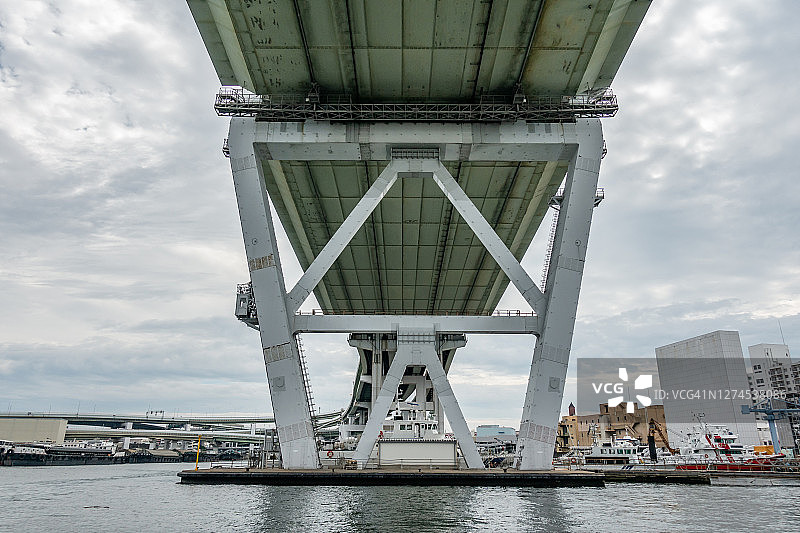 日本大阪市跨河城市高架桥图片素材