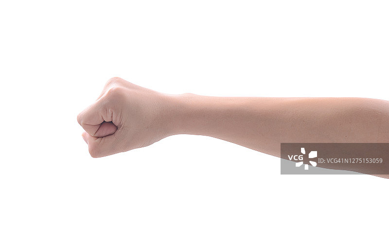 紧握拳头的女性，白色背景图片素材