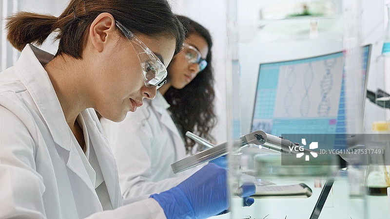 用大麻制药。女实验员特写图片素材