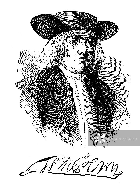 宾夕法尼亚州创始人威廉·佩恩肖像图片素材