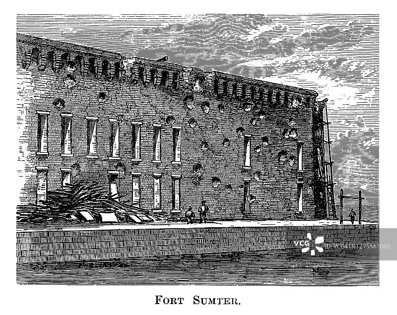 萨姆特堡的雕刻插图图片素材