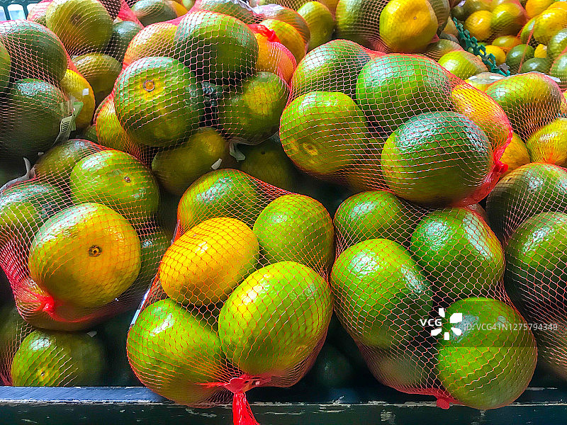 塑料网中的绿色蜜柑图片素材