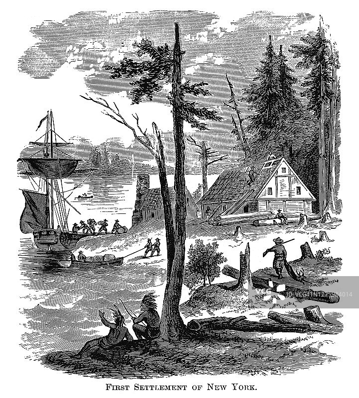 美国纽约早期殖民地古版画图片素材