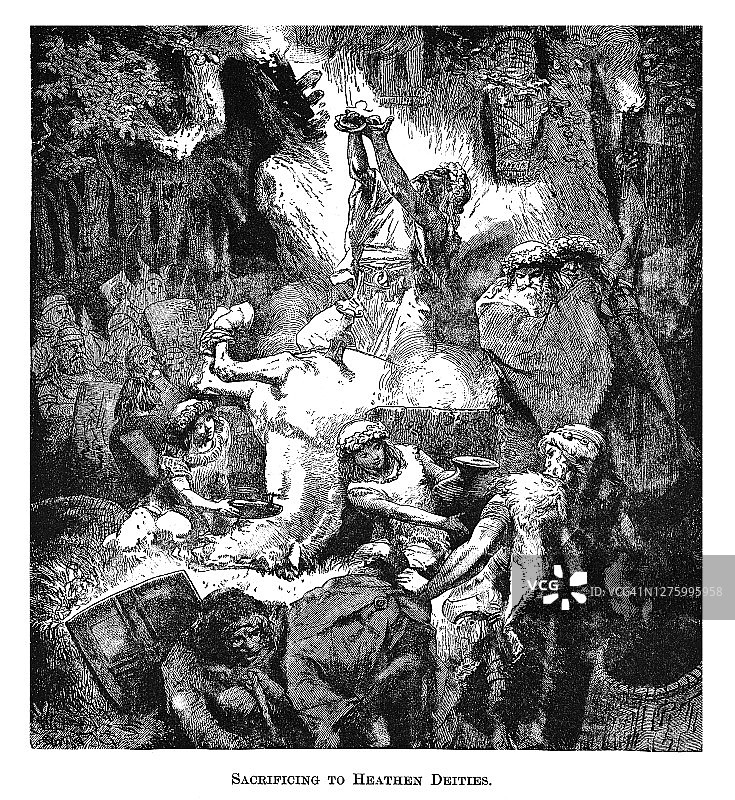 古代异教祭祀雕刻插图图片素材