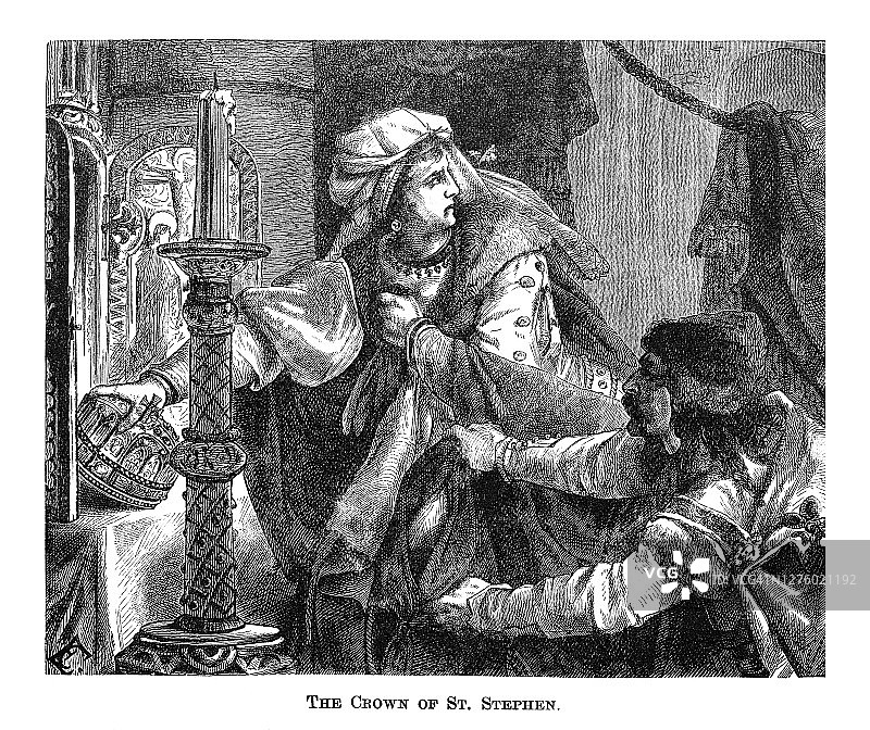 圣斯蒂芬王冠（匈牙利圣冠）古版画图片素材