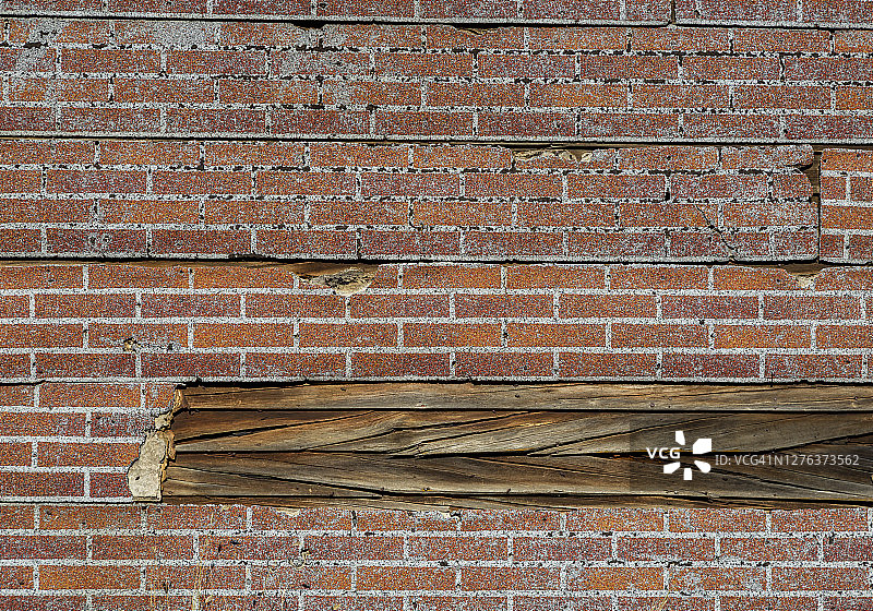 废弃房屋上的砖饰面特写镜头图片素材