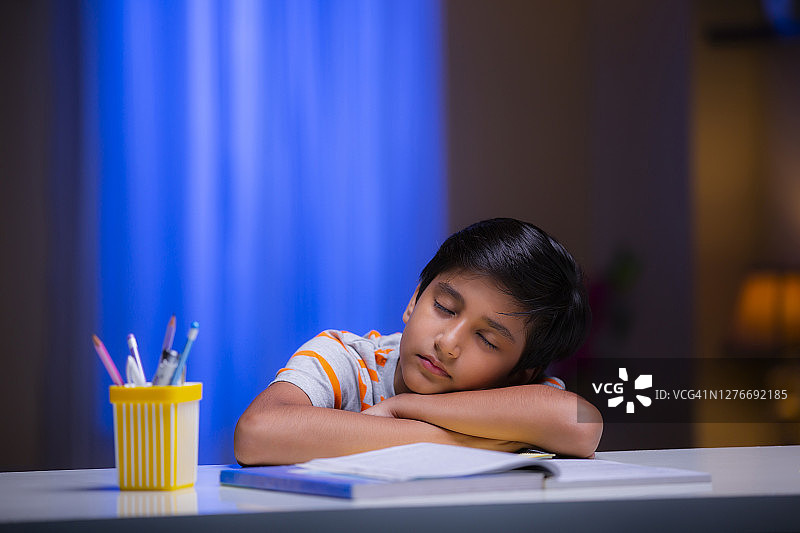 男孩在家学习图片素材