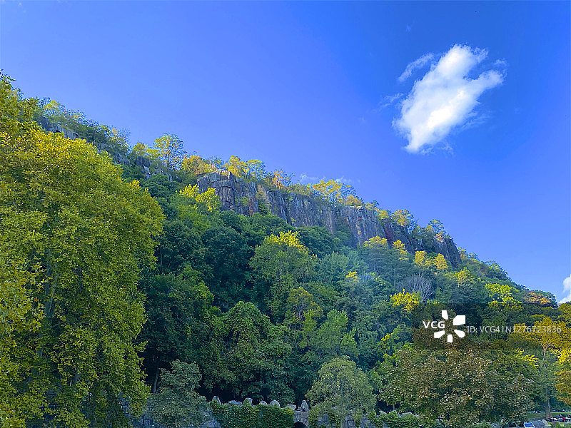 帕利塞兹的悬崖和秋季树木，李堡图片素材