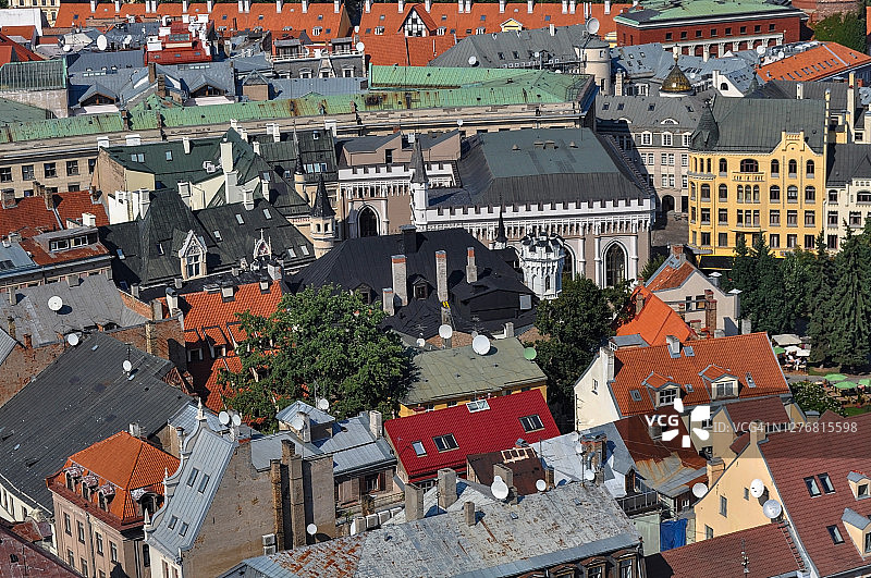 从圣彼得教堂观景台俯瞰里加市中心屋顶图片素材