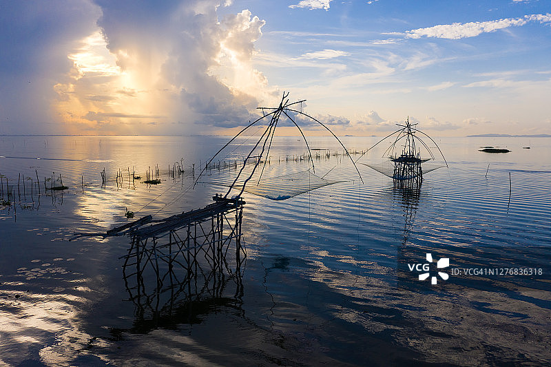 帕克帕特哈隆的传统捕鱼陷阱鸟瞰图图片素材