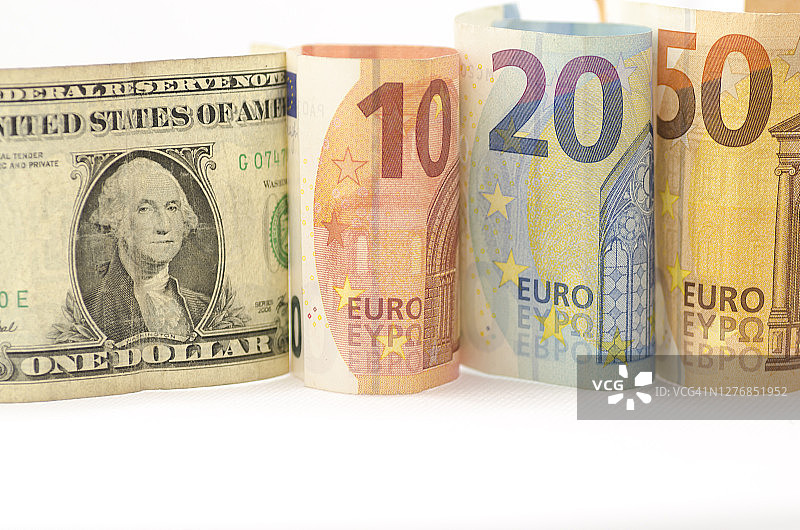 美元和欧元纸币图片素材