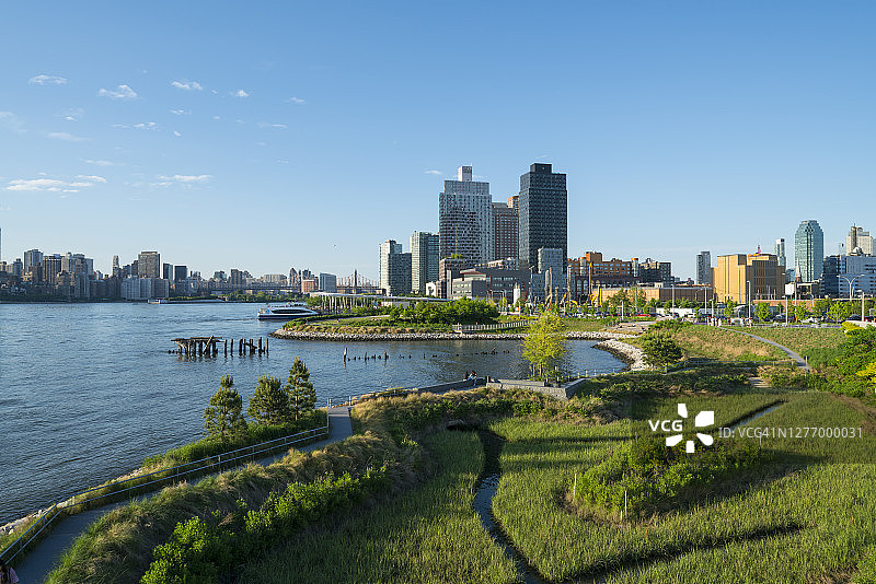 从皇后区吊架广场州立公园看到的长岛市景色图片素材