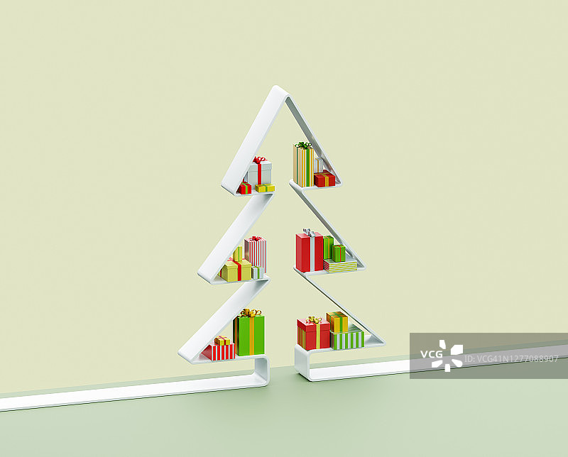 圣诞树造型架子上的礼物图片素材