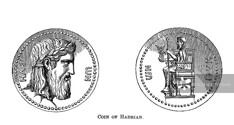哈德良硬币正反面的古董插图图片素材
