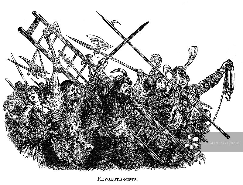 法国革命者群体插画雕刻图片素材