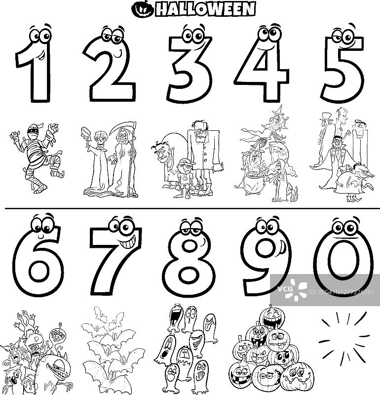 万圣节人物彩色书教育数字套装图片素材