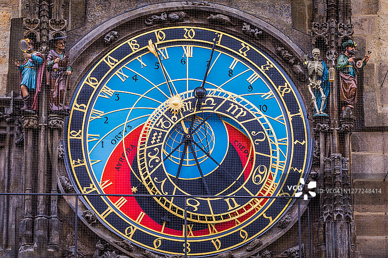捷克共和国布拉格老城广场天文钟细节特写图片素材