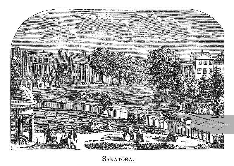 美国纽约州萨拉托加古老雕刻插图图片素材