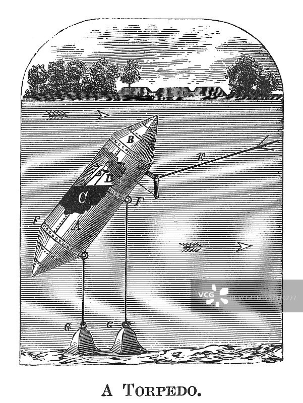 鱼雷古董插画图片素材