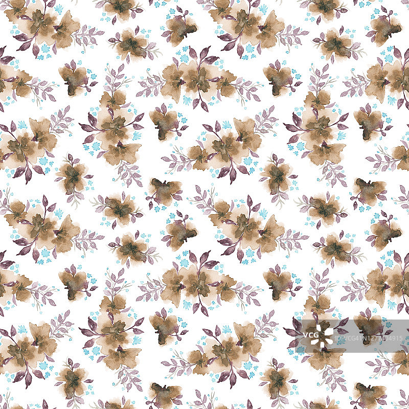 温柔的棕紫色水彩花朵图案图片素材