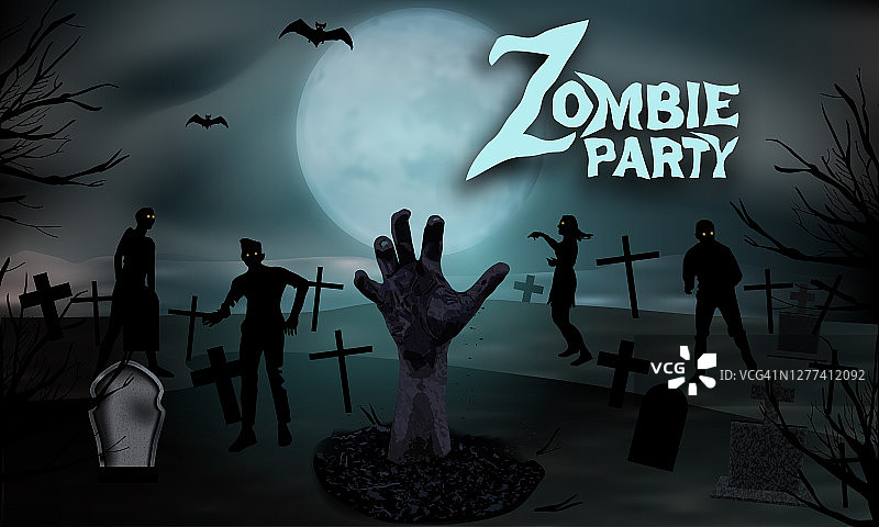 墓地僵尸万圣节派对邀请背景图片素材