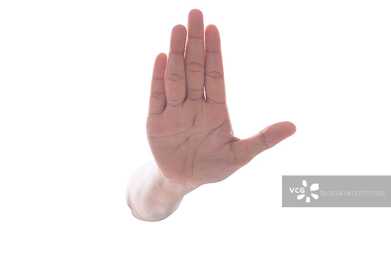 少女举手示意停止，白色背景图片素材