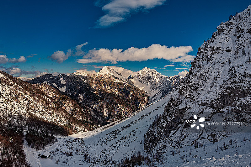 雪中的克恩顿山区冬季风景图片素材