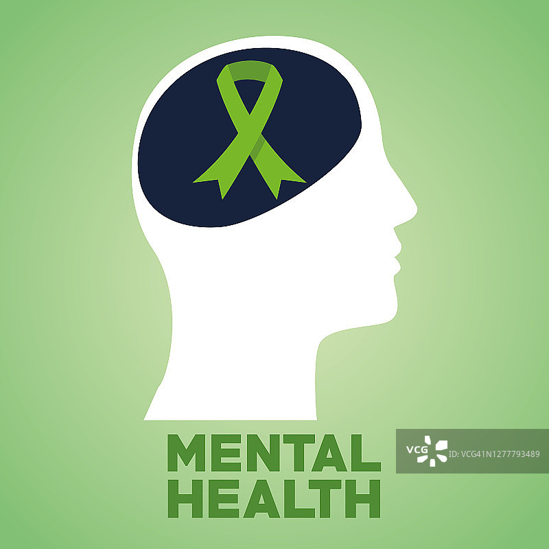 世界精神卫生日人物剪影与丝带图片素材