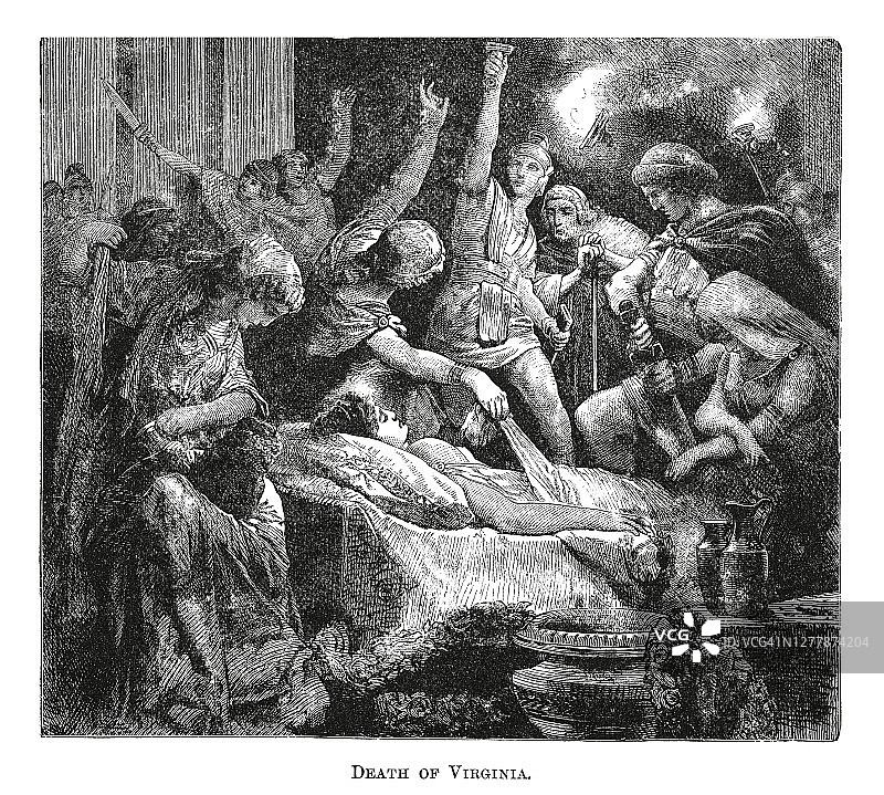 弗吉尼亚之死古老雕刻插图图片素材