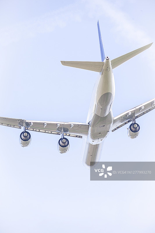 仰视蓝天下的飞机图片素材